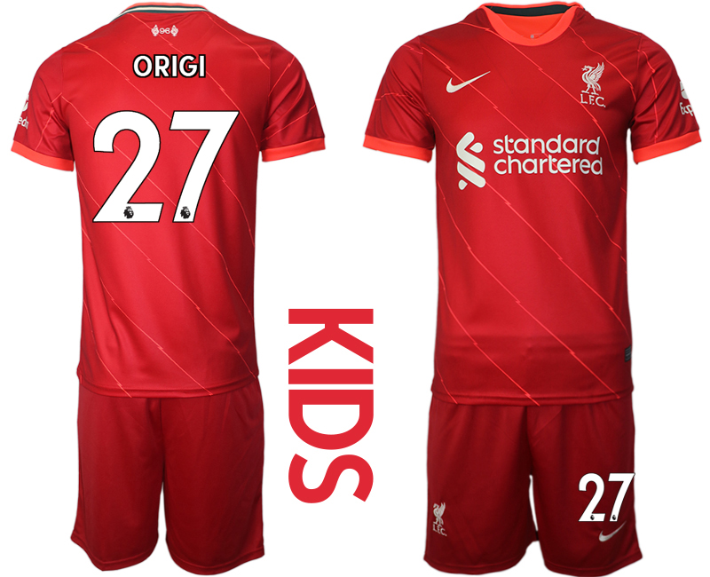 Youth 2021-2022 Club Liverpool home red #27 Soccer Jersey->youth soccer jersey->Youth Jersey